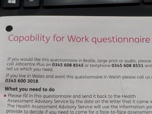 Capability of work questionnaire